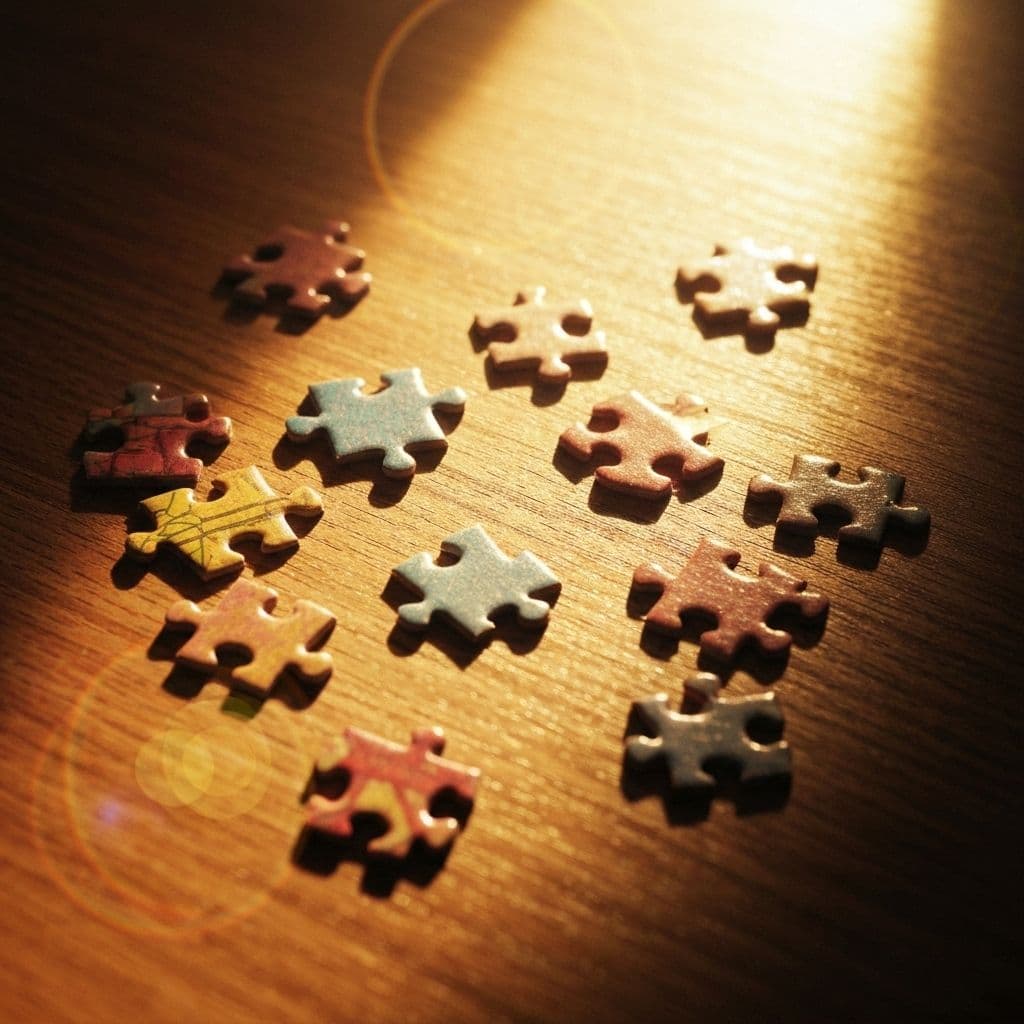 Puzzle pieces with warm lighting
